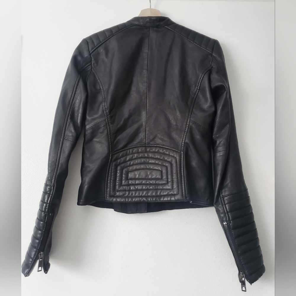 Bershka casull wear Sheep Leather Black Moto Jacket Womens Sz S - Picture 3 of 16